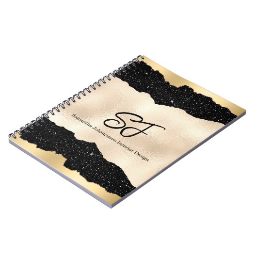 Monogram Initialen op Luxe Zwart en Goud Notitieboek (Linkerzijde)
