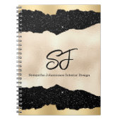 Monogram Initialen op Luxe Zwart en Goud Notitieboek (Voorkant)
