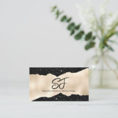 Monogram Initialen op Luxe Zwart en Goud Visitekaartje (Staand voorkant)