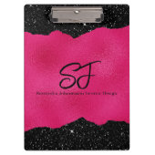 Monogram Initialen op Luxe Zwart en Hot Pink Klembord (Voorkant)