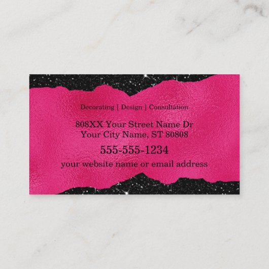 Monogram Initialen op Luxe Zwart en Hot Pink Visitekaartje (Achterkant)