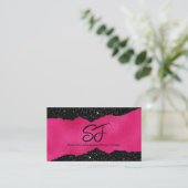 Monogram Initialen op Luxe Zwart en Hot Pink Visitekaartje (Staand voorkant)