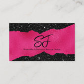 Monogram Initialen op Luxe Zwart en Hot Pink Visitekaartje (Voorkant)
