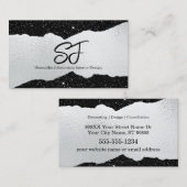 Monogram Initialen op Luxe Zwart en Zilver Visitekaartje (Voorkant / Achterkant)