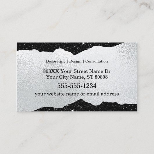 Monogram Initialen op Luxe Zwart en Zilver Visitekaartje (Achterkant)