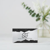 Monogram Initialen op Luxe Zwart en Zilver Visitekaartje (Staand voorkant)