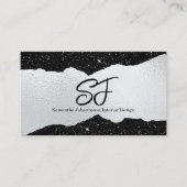 Monogram Initialen op Luxe Zwart en Zilver Visitekaartje (Voorkant)