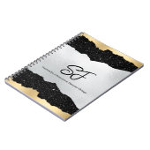 Monogram Initialen op Luxe Zwart Zilver & Goud Notitieboek (Linkerzijde)