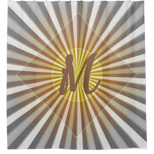 Monogram Initialen op Starburst Stripes Geel Geel Douchegordijn (Voorkant)