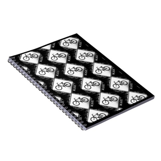 Monogram Initialen op zwart-wit bike Pattern Notitieboek (Rechterzijde)