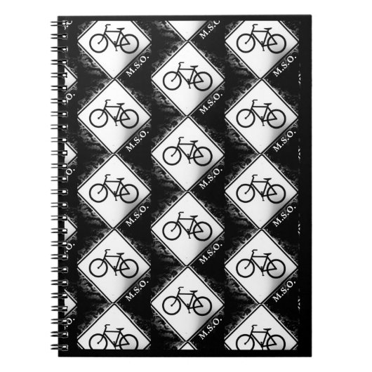 Monogram Initialen op zwart-wit bike Pattern Notitieboek (Voorkant)