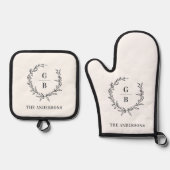 Monogram Initialen paar familie krans elegant Ovenwant & Pannenlap Set (Voorkant)