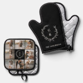 Monogram Initialen paar familie krans multi foto Ovenwant & Pannenlap Set (Voorkant / Achterkant)