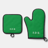 Monogram Initialen Paar Naam Groen Ovenwant & Pannenlap Set (Voorkant)
