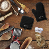 Monogram Initialen Paar Naam Zwart Ovenwant & Pannenlap Set