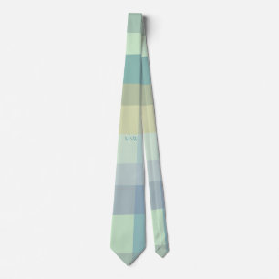 Monogram Initialen Pastel Retro Stripes Blauwgroen Stropdas