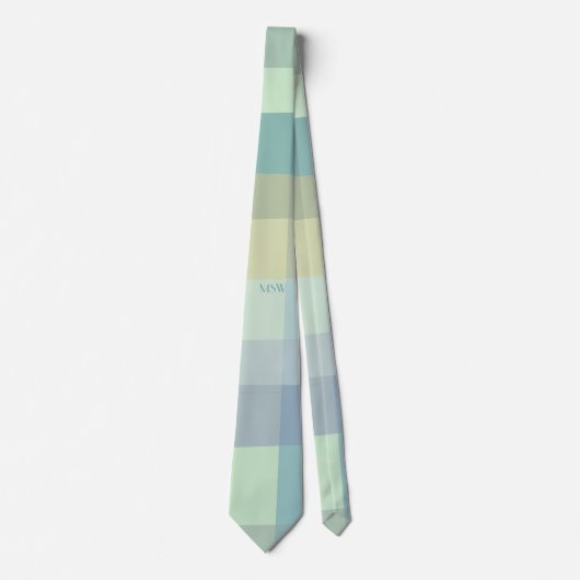 Monogram Initialen Pastel Retro Stripes Blauwgroen Stropdas (Voorkant)