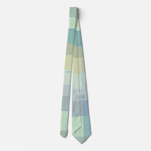 Monogram Initialen Pastel Retro Stripes Blauwgroen Stropdas (Achterkant)