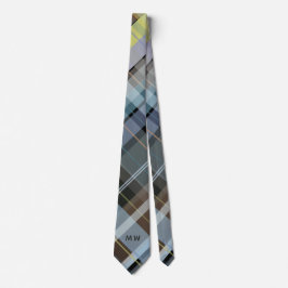 Monogram Initialen Plaid Dusty Blue Grey Brown Chi Stropdas