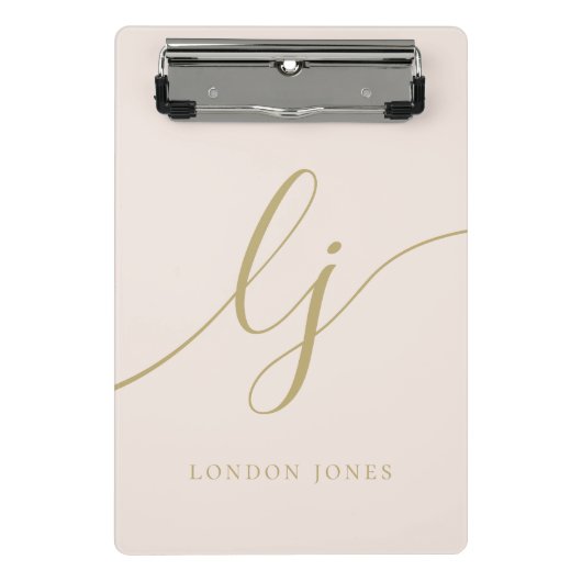 Monogram Initialen Professional Blush Gold Script Mini Klembord (Voorkant)