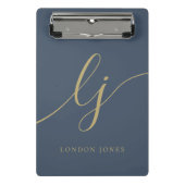 Monogram Initialen Professional Gold Script Navy Mini Klembord (Voorkant)