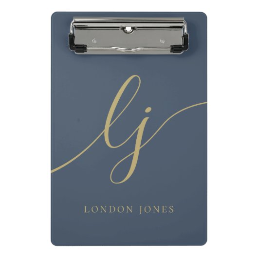 Monogram Initialen Professional Gold Script Navy Mini Klembord (Voorkant)