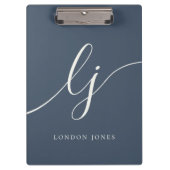 Monogram Initialen Professioneel Script Navy Ivoor Klembord (Voorkant)