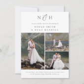 Monogram Initialen QR Code 3 Fotocollage Bruiloft Kaart (Voorkant)