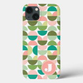 Monogram Initialen Retro geometrisch groen Case-Mate iPhone Case (Achterkant)