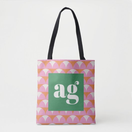 Monogram initialen retro moderne geometrische tote bag (Voorkant)