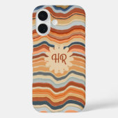 Monogram Initialen Retro Stripes Golven Sinaasappe Case-Mate iPhone Case (Achterkant)