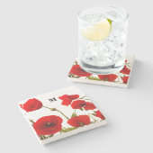 Monogram Initialen Rode papaverbloemen Waterverf Stenen Onderzetter (Zijkant)