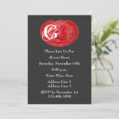 Monogram Initialen Rode roze Floral Design Invite Kaart (Staand voorkant)