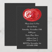 Monogram Initialen Rode roze Floral Design Invite Kaart (Voorkant / Achterkant)