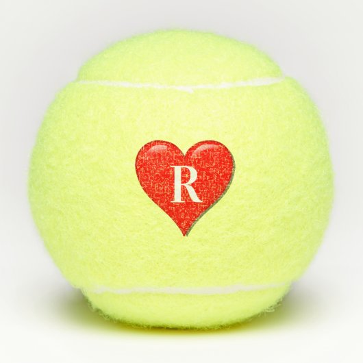 Monogram Initialen Rood hartkaartje Valentijnsdag Tennisballen (Voorkant)