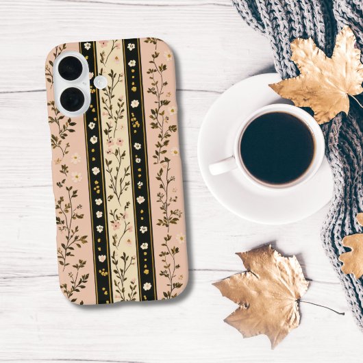 Monogram Initialen Roze Beige Zwarte Bloemstrepen Case-Mate iPhone Case