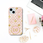 Monogram Initialen Roze Blush Gold Mermaid Scales Case-Mate iPhone Case