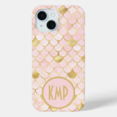 Monogram Initialen Roze Blush Gold Mermaid Scales Case-Mate iPhone Case (Achterkant)