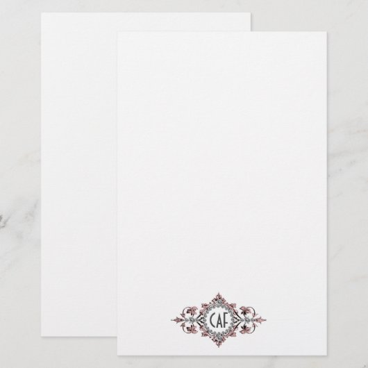 Monogram Initialen Roze grijs Vlaanderen Briefpapier (Voorkant / Achterkant)