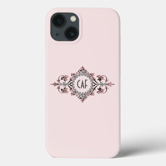 Monogram Initialen Roze Grijs Zilveren Bloei Case-Mate iPhone Case (Achterkant)