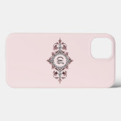 Monogram Initialen Roze Grijs Zilveren Bloei Case-Mate iPhone Case (Achterkant (horizontaal))