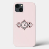 Monogram Initialen Roze Grijze Zilver Vlaanderen Case-Mate iPhone Case (Achterkant)