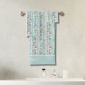 Monogram Initialen Roze Mint Groene Bloemen Gingha Bad Handdoek