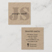 Monogram Initialen Rustiek Bruin Met Social Media Vierkante Visitekaartje (Voorkant / Achterkant)
