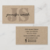 Monogram Initialen Rustiek Bruin Met Social Media Visitekaartje (Voorkant / Achterkant)