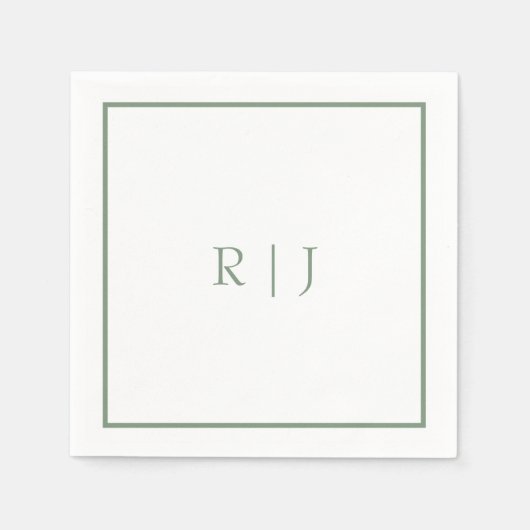 Monogram Initialen Sage Green Eenvoudige Cool Wedd Servet (Voorkant)
