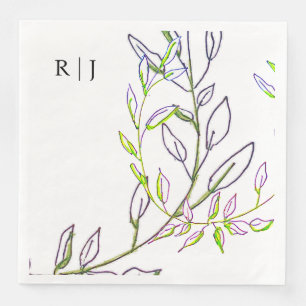 Monogram Initialen Sage Green Leaves Artsy Wedding Servet