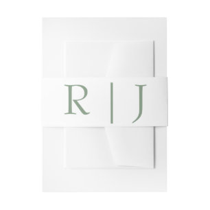 Monogram Initialen Sage Groen Wit Eenvoudige Bruil Uitnodigingen Wikkel
