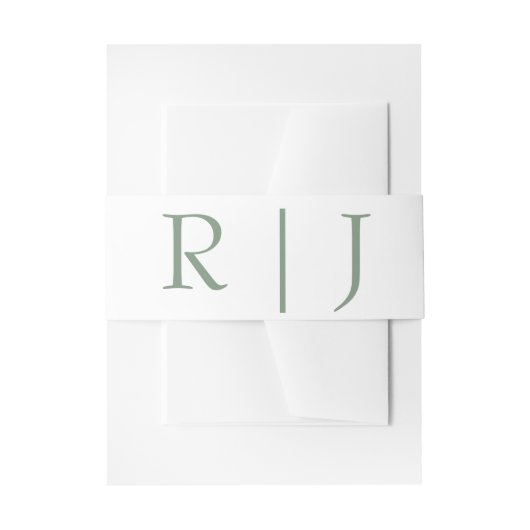 Monogram Initialen Sage Groen Wit Eenvoudige Bruil Uitnodigingen Wikkel (Voorkant Voorbeeld)