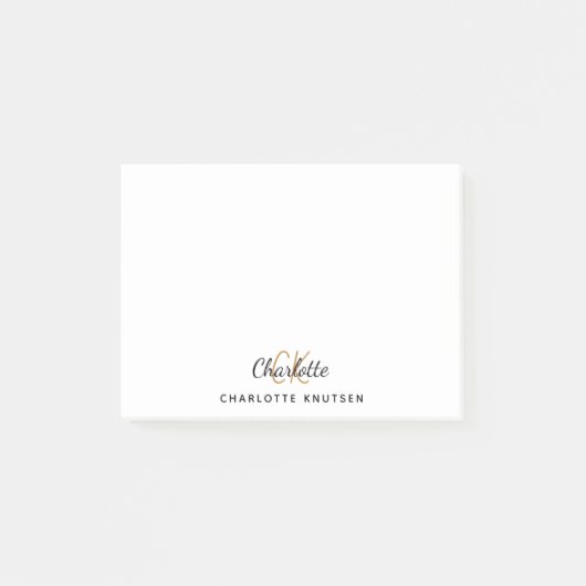 Monogram initialen script wit zwart post-it® notes (Voorkant)